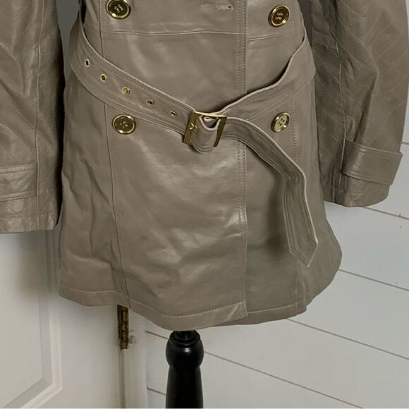 IMAN Gray Leather Double Breasted Trench Coat size Medium minimalist clean girl - Picture 9 of 14